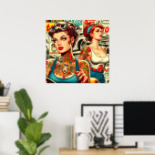 Poster Comics Retro Tattoo Pin-ups (Bureau à domicile)