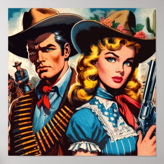 Poster Comics rétro Wild West Couple (Devant)