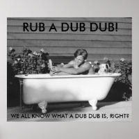 Poster comique d'un garçon se baignant avec son ch