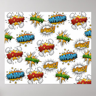 Poster Comique Onomatopoeia Discours Bubbles Boom Wham Ba