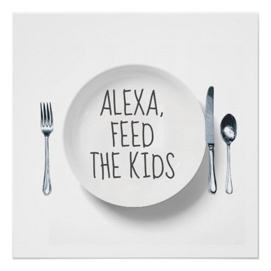 Poster Commande Alexa Humour sur fond blanc (Devant)
