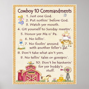 Poster Commandements du cowboy 10 - amusement de ferme