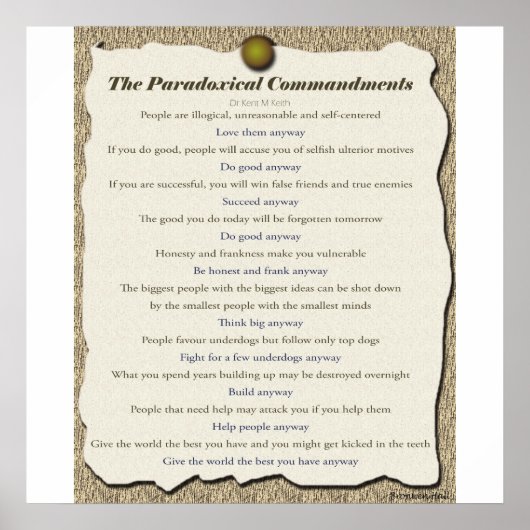 Poster Commandements paradoxaux (Devant)