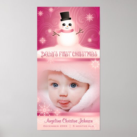 Poster Commémoration rose "Le premier Noël du bébé" (Devant)