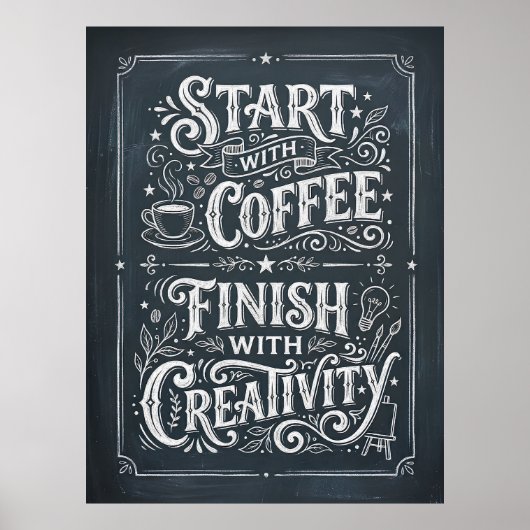 Poster commencer avec du café finir avec de la créativité (Devant)