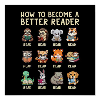 Poster Comment Devenir un Meilleur Lecteur Livre Animaux 