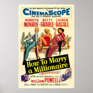 Poster Comment épouser un millionnaire Rétro Marilyn Monr