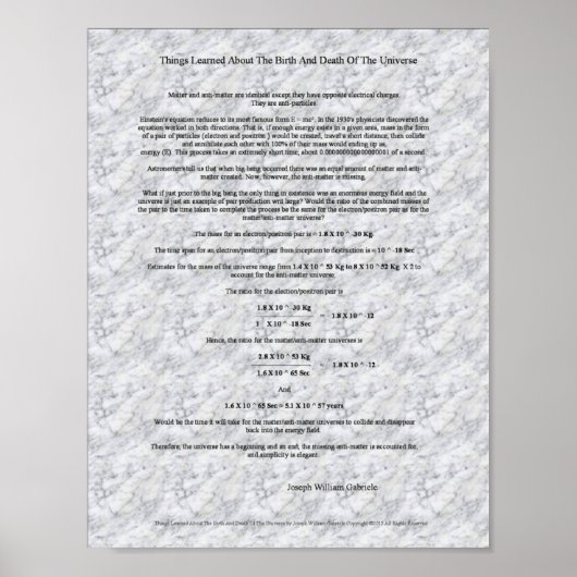 Poster Comment l'univers est né et va mourir (Devant)