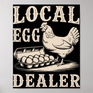 Poster Commerçant d'oeufs local poulet rétro drôle agricu