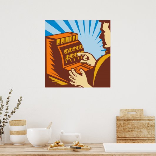 Poster commis aux ventes avec caisse enregistreuse style  (Cuisine)