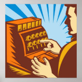 Poster commis aux ventes avec caisse enregistreuse style  (Devant)