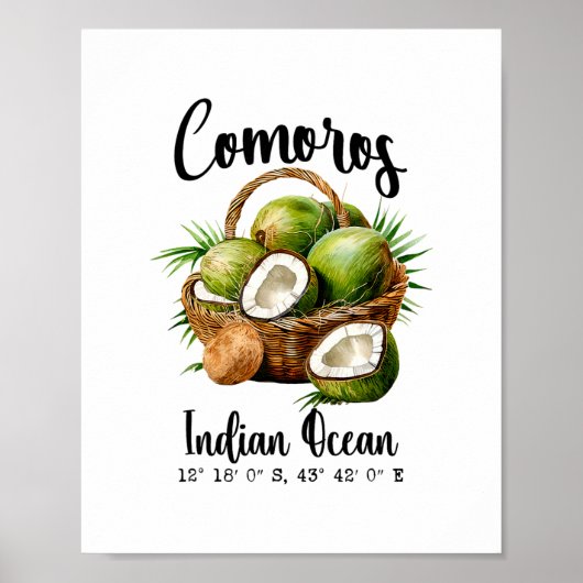 Poster Comores Cocotier Océan Indien Île Tropicale Gps V (Devant)