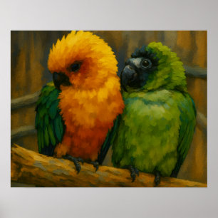 Poster Compagnies tropicales - paire de perroquets coloré