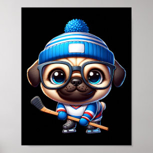 Poster Compagnon adorable de hockey sur glace Pug