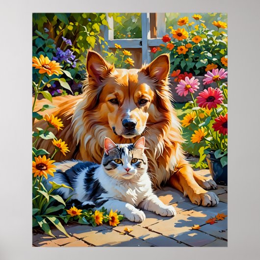 Poster Compagnons de jardin Chat et Chien (Devant)
