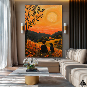 Poster Compagnons du coucher de soleil doré – Art serein