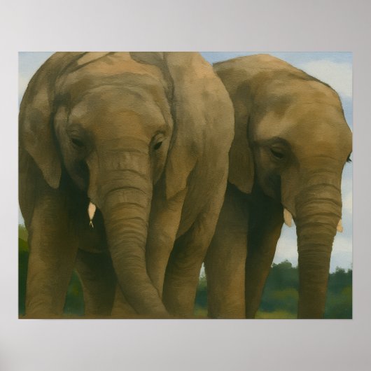 Poster Compagnons éléphants dans la lumière de Savannah (Devant)