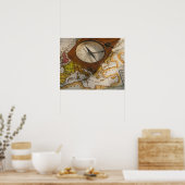 Poster Compas antique sur la carte (Cuisine)