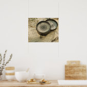 Poster Compas antique sur la carte (Cuisine)