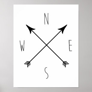Poster Compas noir et blanc minimal