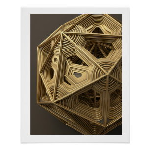 Poster Complexe Géométrique Fractal Architectural en Bois