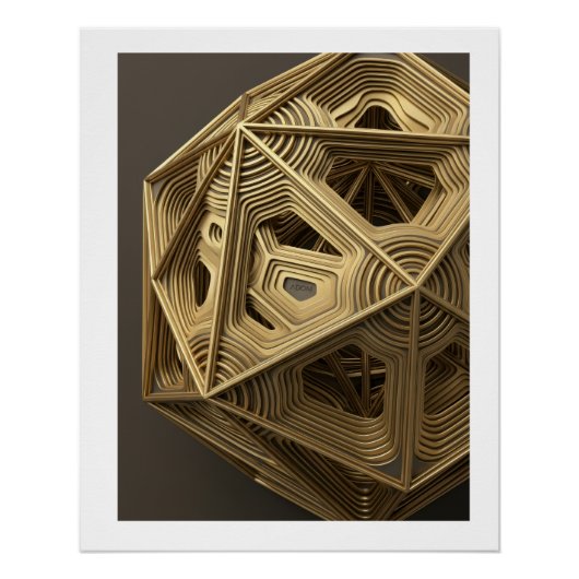 Poster Complexe Géométrique Fractal Architectural en Bois (Devant)