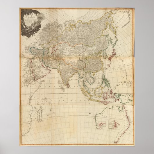 Poster Composite Asia hand colored map (Devant)