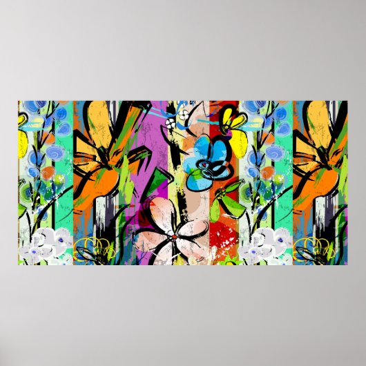 Poster Composition arrière - plan abstraite avec fleurs, (Devant)