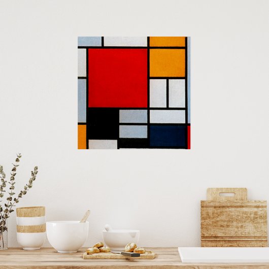 Poster Composition avec grand plan rouge (Cuisine)