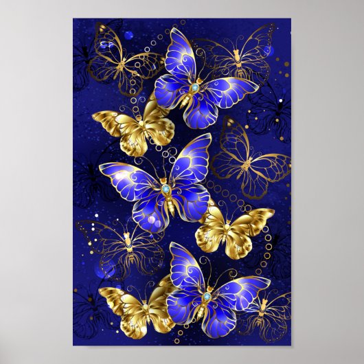 Poster Composition avec papillons de saphir (Devant)
