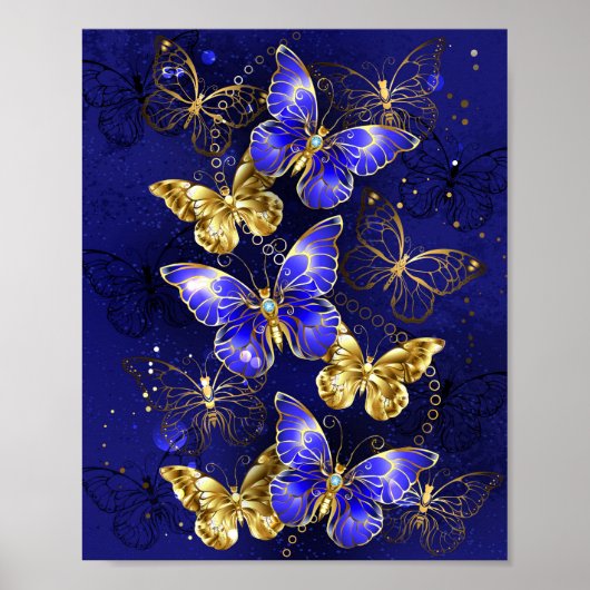 Poster Composition avec papillons de saphir (Devant)