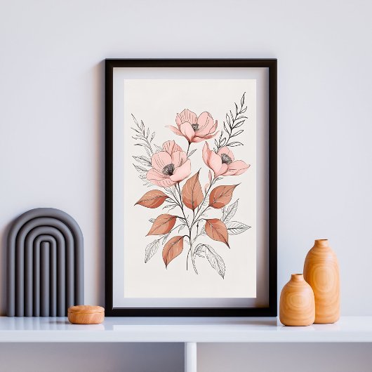 Poster Composition de fleurs sauvages rose