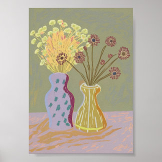 Poster Composition de fleurs séchées dans des vases à mot