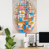 Poster Composition de Mondrian en ovale avec plans de cou (Bureau à domicile)