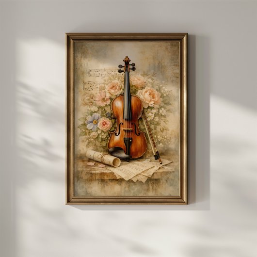 Poster Composition de violon vintage floral