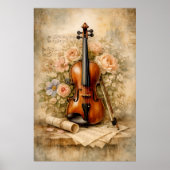 Poster Composition de violon vintage floral (Devant)