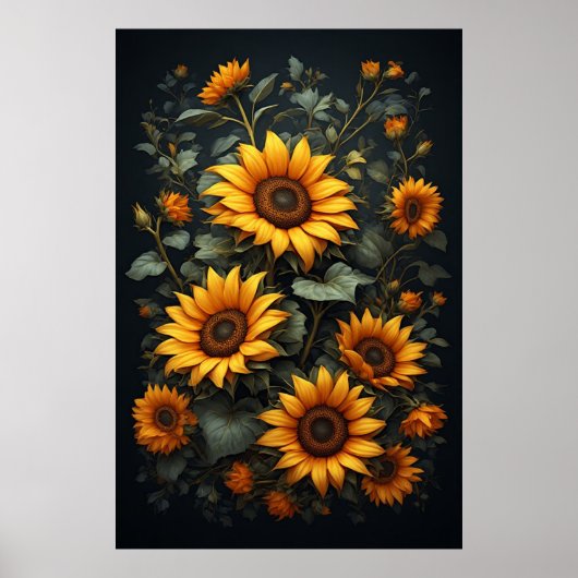 Poster Composition Florale de Tournesols d'Automne (Devant)