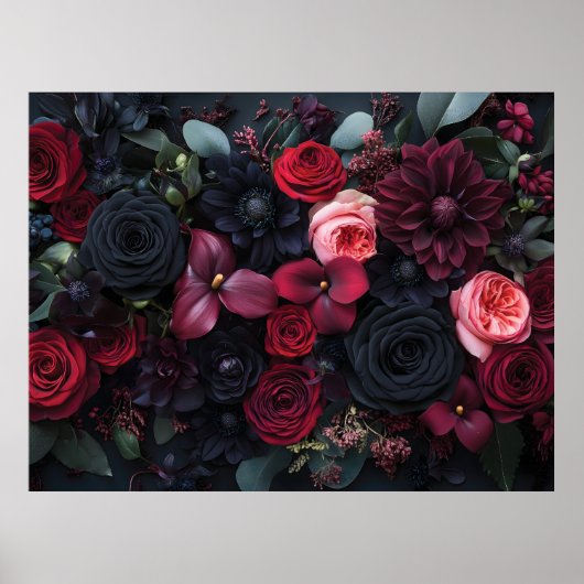 Poster Composition florale sombre élégante avec des roses (Devant)