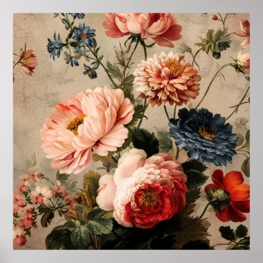Poster Composition florale vintage vibrante (Devant)