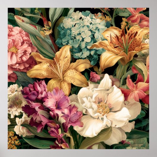Poster Composition florale vintage vibrante (Devant)