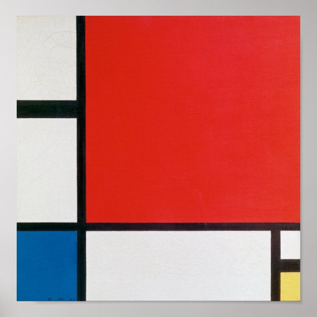 Poster Composition II en rouge, bleu et jaune - Mondrian (Devant)
