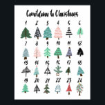 Poster Compte à rebours du calendrier de l'avent de Noël<br><div class="desc">Compte à rebours du calendrier de l'avent de Noël arbres mignons,  avec dessin à la main des arbres de Noël sifflants,  comptez le jour jusqu'à Chrismtas!</div>
