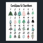 Poster Compte à rebours du calendrier de l'avent de Noël<br><div class="desc">Compte à rebours du calendrier de l'avent de Noël arbres mignons,  avec dessin à la main des arbres de Noël sifflants,  comptez le jour jusqu'à Chrismtas!</div>
