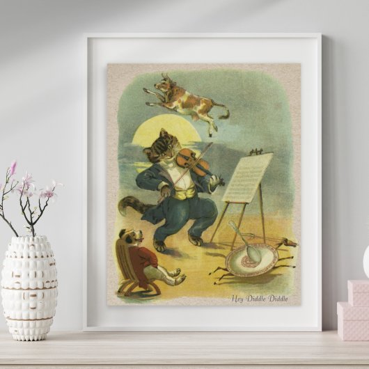 Poster Comptine Ancienne Hey Diddle Diddle Restaurée