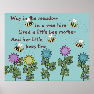 Poster Comptine de la pépinière de fleurs et d'abeilles d