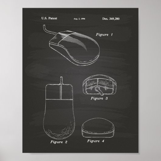 Poster Computer Mouse 1994 Patent Art Chalkboard (Devant)