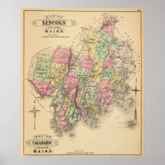 Poster Comté de Lincoln, Comté de Sagadahoc (Devant)
