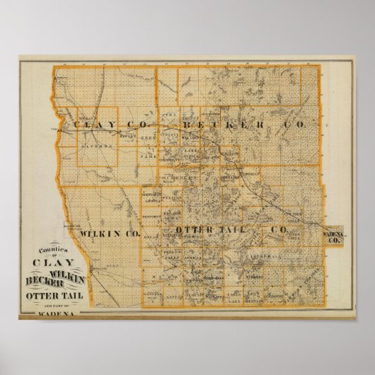 Poster Comtés d'Argile, Wilkin, Becker, Minnesota (Devant)