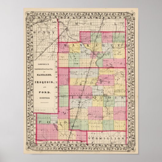 Poster Comtés de Kankakee, Iroquois, Ford (Devant)