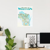 Poster Comtés de la carte typographique du Wisconsin (Bureau à domicile)